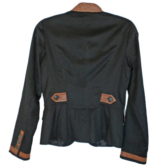 Bogner Black Angora Blend Military Style Blazer with Leather Trim - Size 6 - Picture 3 of 6